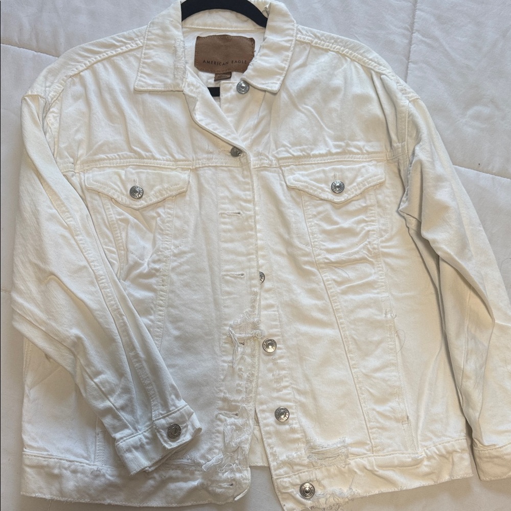 American Eagle Outfitters Cream Denim Jacket